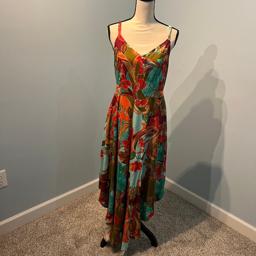 1X Tropical Floral Rayon Wide Leg Jumpsuit Boho Festival Palazzo Pants